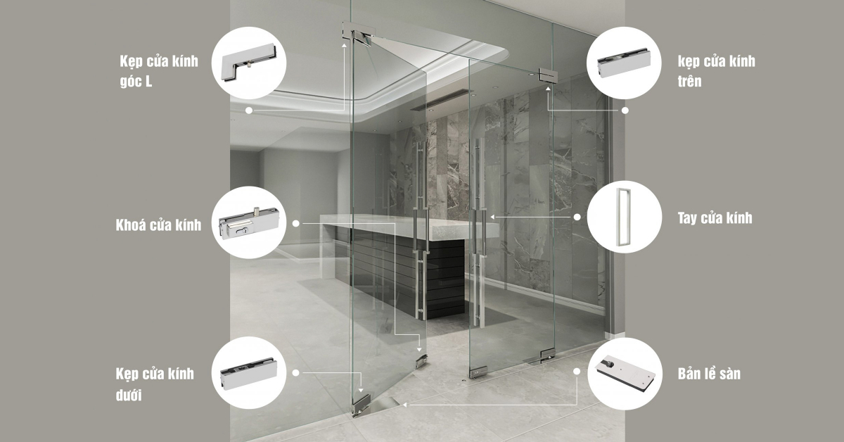 Chi tiết cấu tạo cửa kính thủy lực bản lề sàn