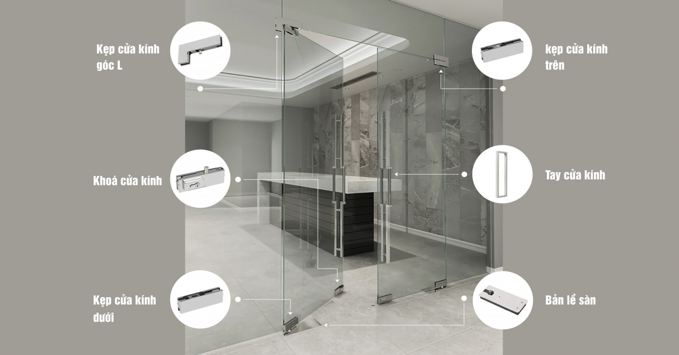 Chi tiết cấu tạo cửa kính thủy lực bản lề sàn